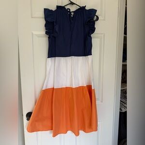 Navy, White, and Orange Cotton Dress